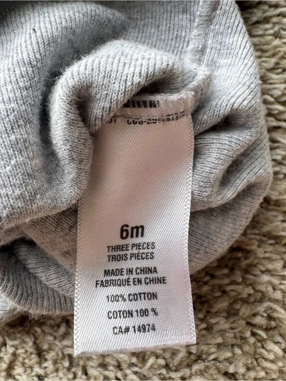 Carter’s Baby Bodysuit Gray Monkey Print Short Sleeve Onesie 6 Months Cotton